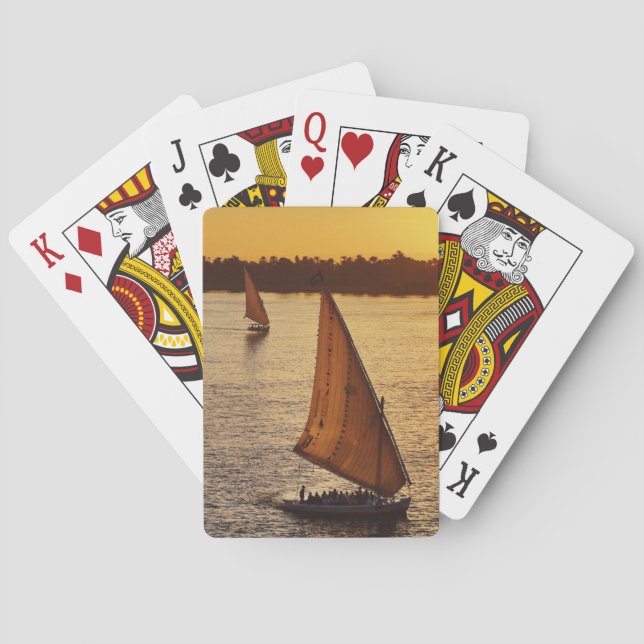 Three falukas with sightseers on Nile River at Playing Cards (Back)