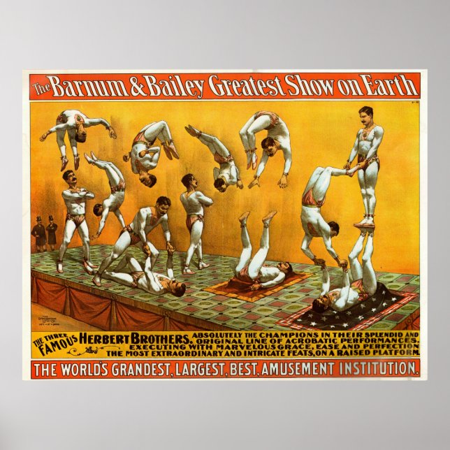 Three Famous Herbert Brothers Circus Poster (Front)