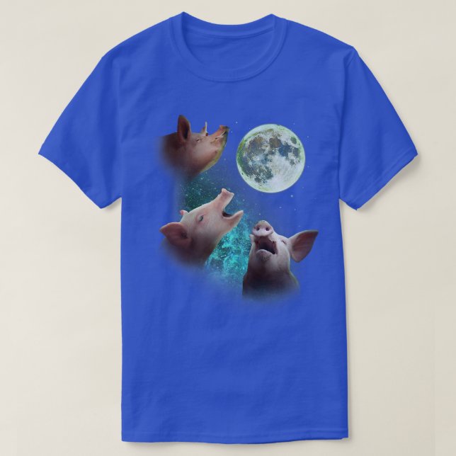 Three Farm Pigs Howl At Moon 3 Wolfs Wolves Funny  T-Shirt (Design Front)