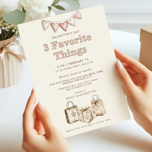 Three Favourite Things Cream Galentines Party Invitation