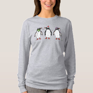 Three Festive Christmas Penguins Illustration T-Shirt
