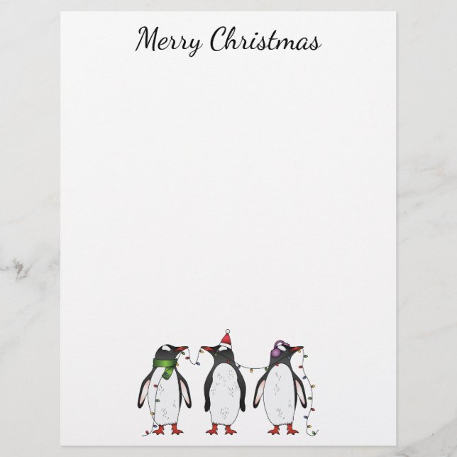 Three Festive Christmas Penguins With Custom Text Custom Letterhead (Front)