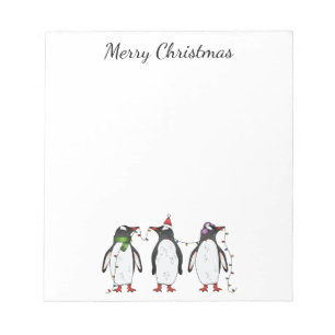 Three Festive Christmas Penguins With Custom Text Notepad