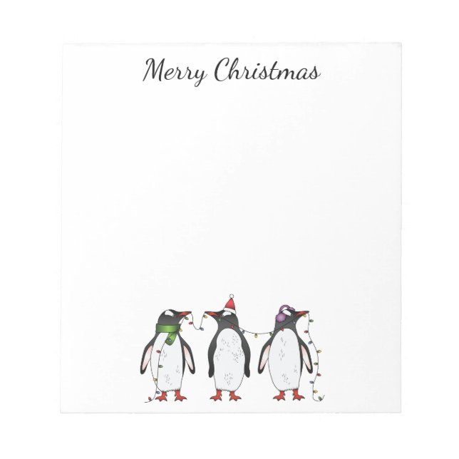 Three Festive Christmas Penguins With Custom Text Notepad (Front)