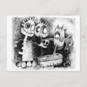 three figures postcard