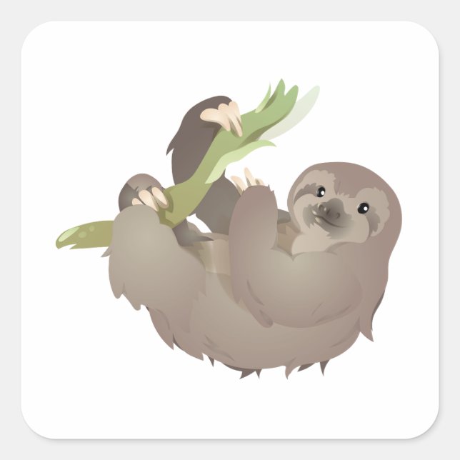Three-Fingered Sloth Hanging with Happiness Square Sticker (Front)
