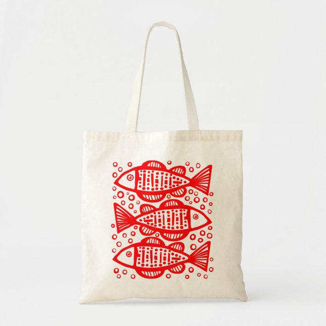 Three Fish - Red Tote Bag (Front)