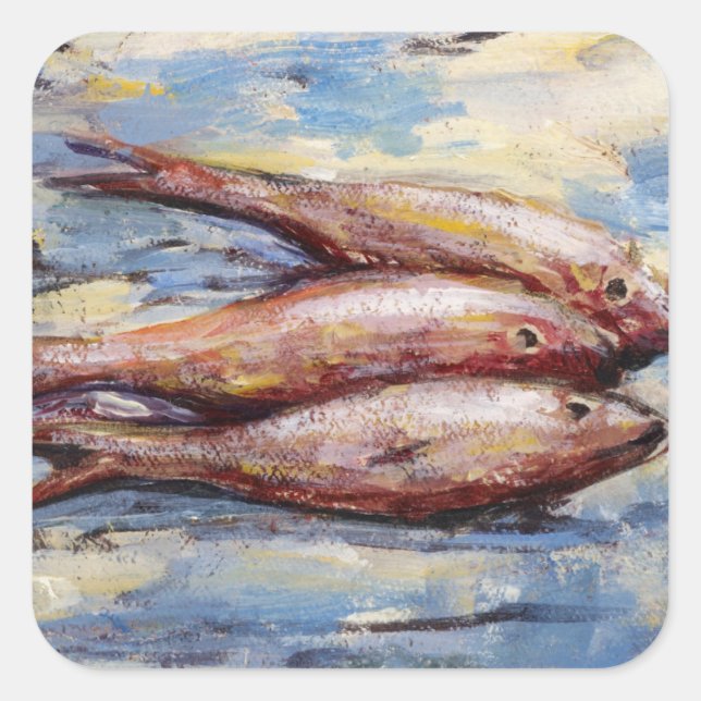 Three Fish Square Sticker (Front)
