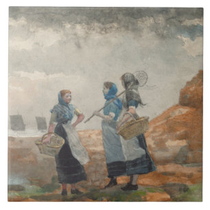 Three Fisher Girls (at Tynemouth, Northumberland) Ceramic Tile