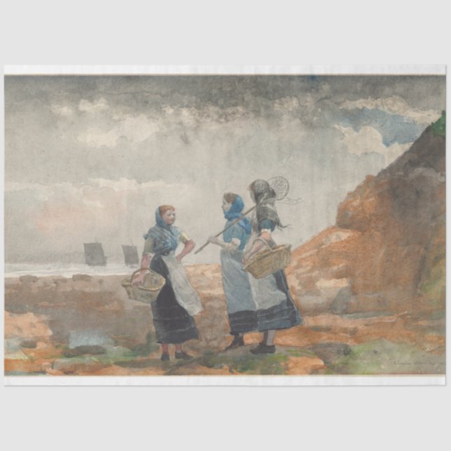 Three Fishing Girls (at Tynemouth, Northumberland) Tissue Paper (Front)
