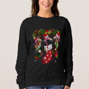 Three Flamingo In Socks Christmas Santa Hat Sweatshirt