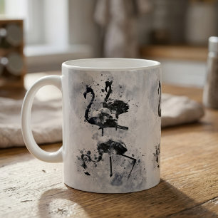 Three Flamingos Black and White Watercolor Coffee Mug