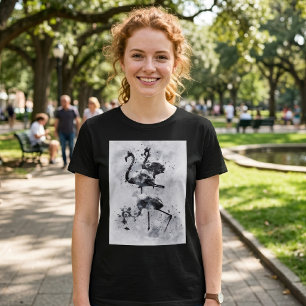 Three Flamingos Black and White Watercolor T-Shirt