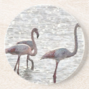 Three Flamingos Watercolor Coaster