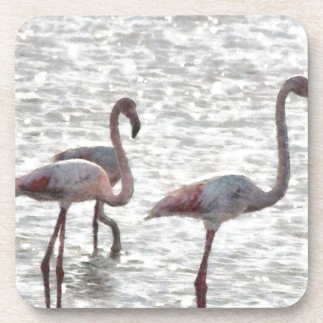 Three Flamingos Watercolor Coaster (Front)