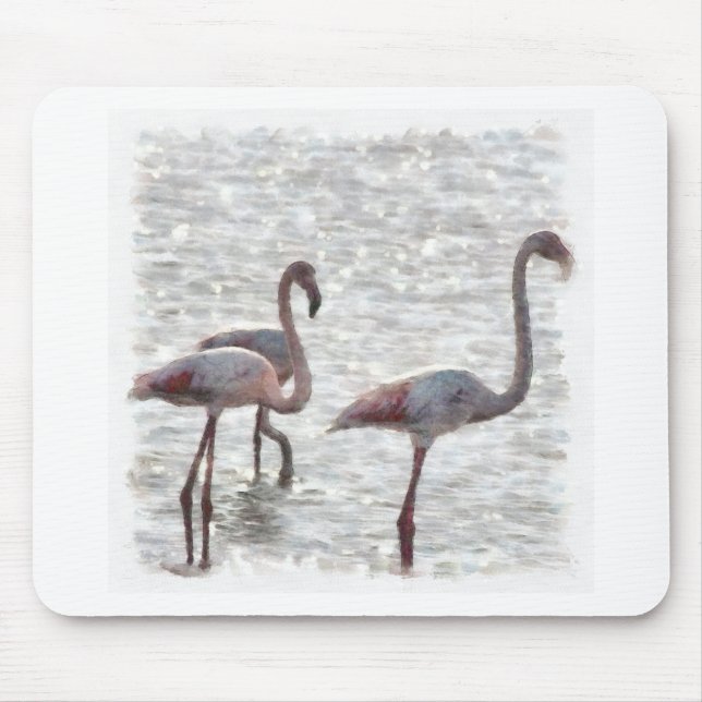Three Flamingos Watercolor Mouse Pad (Front)