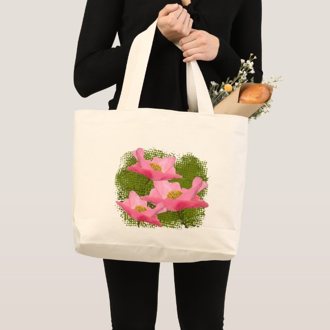 Three Floating Pink Poppy Close-up Large Tote Bag (Front (Product))