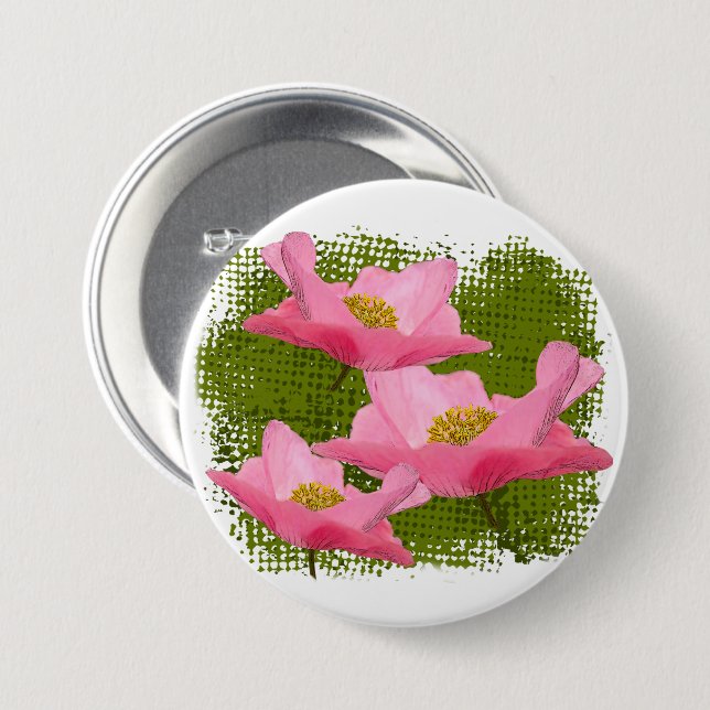 Three Floating Pretty Pink Poppies Photographs 7.5 Cm Round Badge (Front & Back)