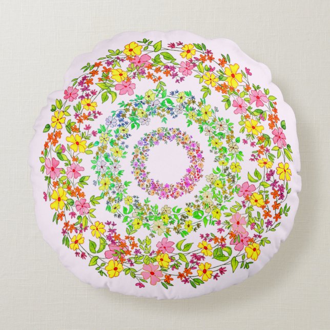 Three floral wreaths round cushion (Front)