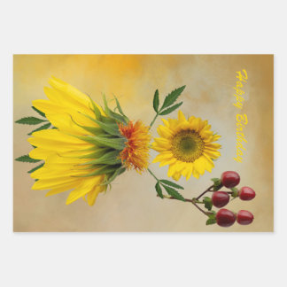 Three flower character designs wrapping paper sheet