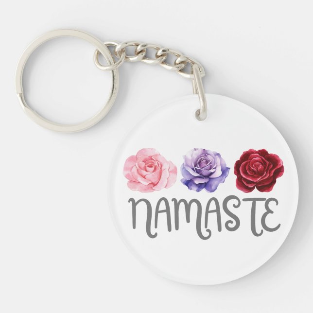 Three Flowers Namaste Key Ring (Front)