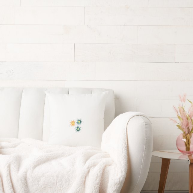 three flowers with green and orange petals cushion (Couch)