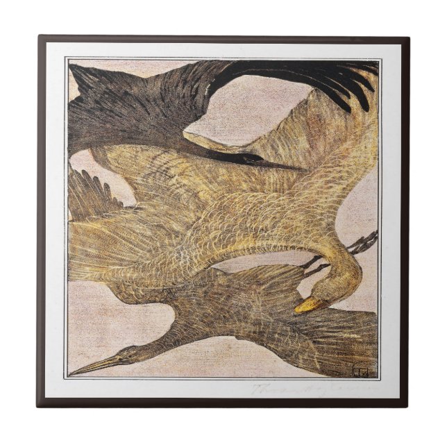 Three Flying Birds Dutch Victorian Art Ceramic Tile (Front)