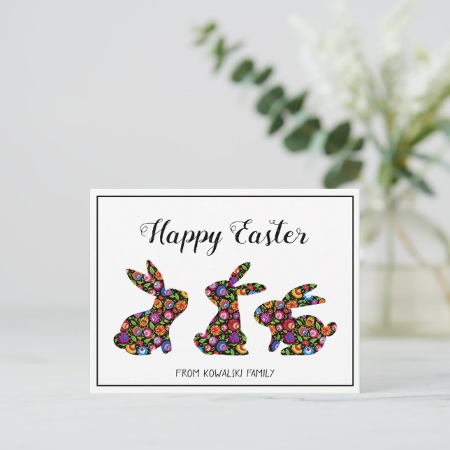 Three Folklore Easter Bunnies Postcard (Standing Front)