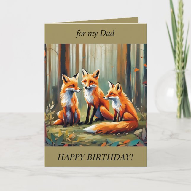 Three Foxes in the forest Birthday Card (Front)