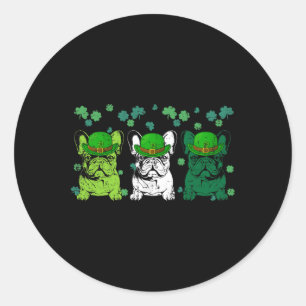 Three French Bulldog Dog Lover Shamrock St Patrick Classic Round Sticker