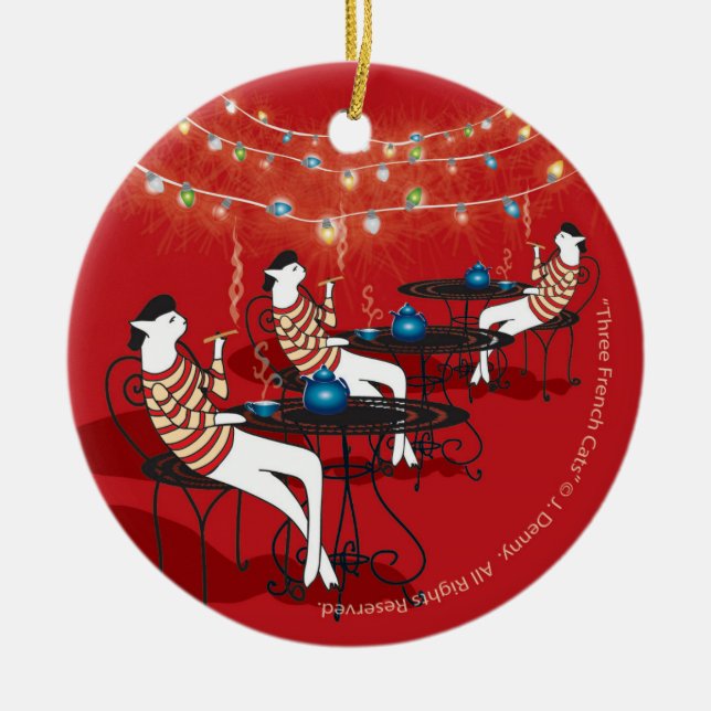 Three French Cats... Ceramic Tree Decoration (Front)