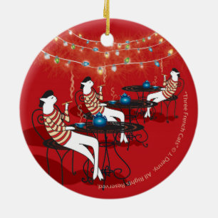Three French Cats... double sided Ceramic Ornament