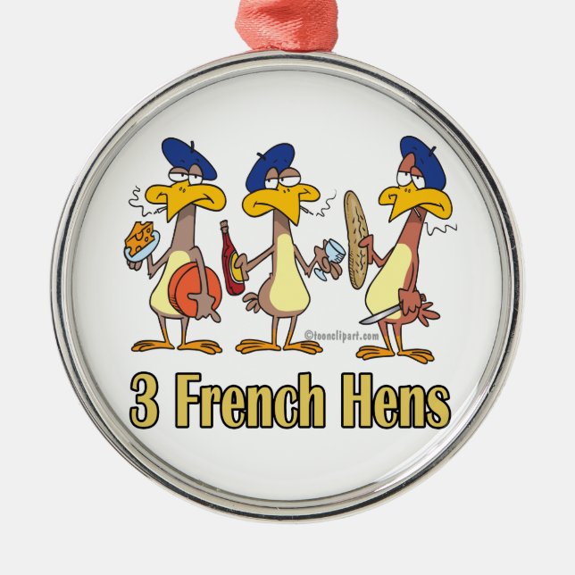 three french hens 3rd third day of christmas metal tree decoration (Front)