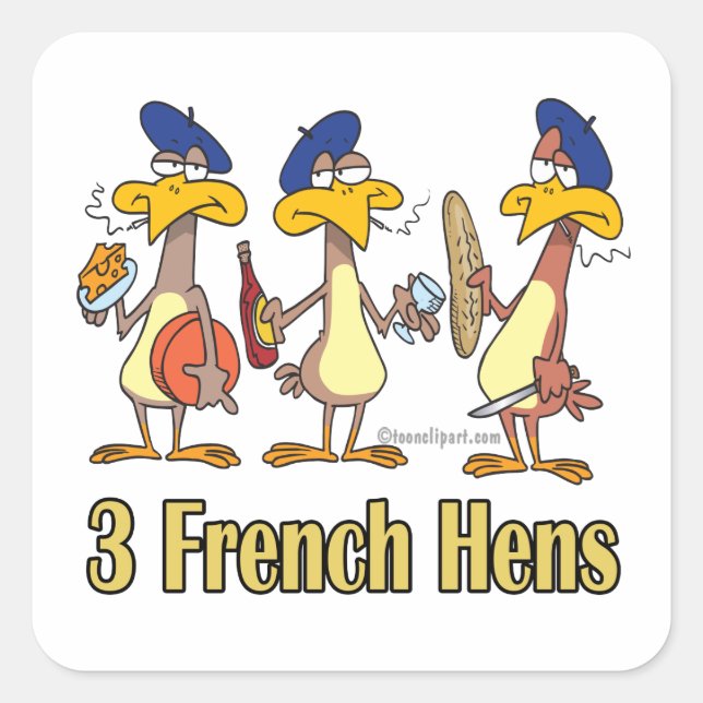 three french hens 3rd third day of christmas square sticker (Front)