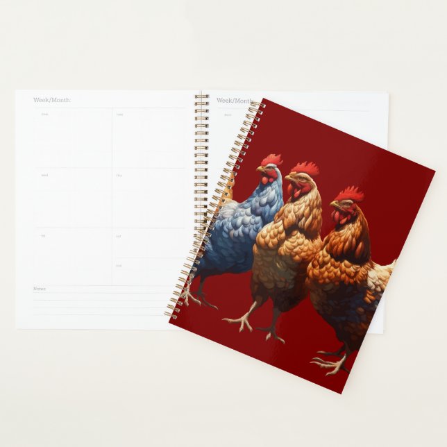 Three-French-Hens Brown-Feathered Planner (Display)