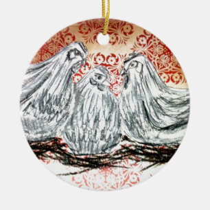 Three French Hens Ceramic Ornament