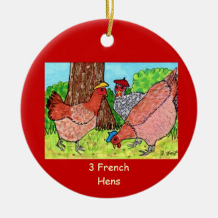 Three French Hens Ceramic Ornament
