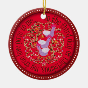 Three French hens Ceramic Tree Decoration