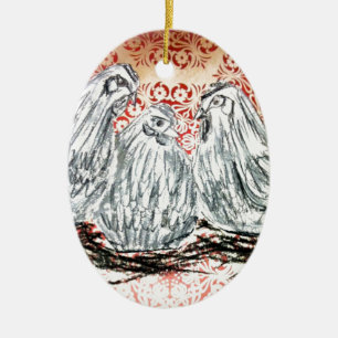 Three French Hens Ceramic Tree Decoration