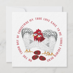 Three French Hens Christmas Carol 12 Days Song Holiday Card
