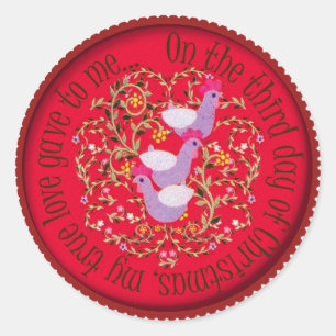 Three French hens Classic Round Sticker