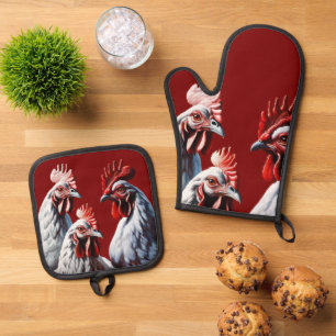 Three French Hens Faith Hope Charity Cut Out v1 Oven Mitt & Pot Holder Set
