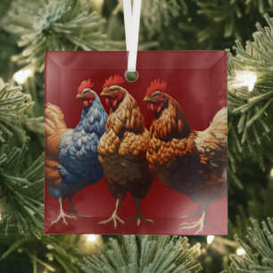 Three French Hens Faith Hope Charity Cut Out v2 Glass Tree Decoration