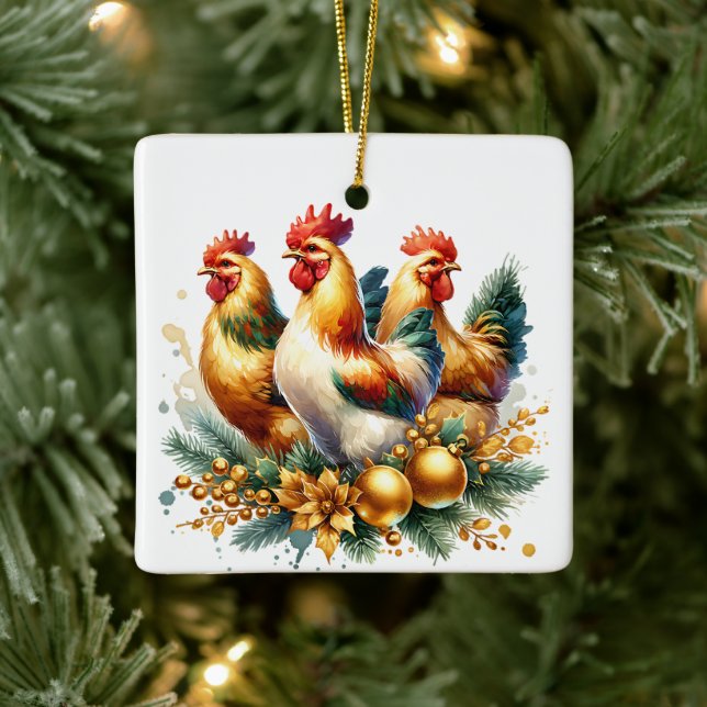 Three French Hens Personalised Christmas Ceramic Ornament (Tree)