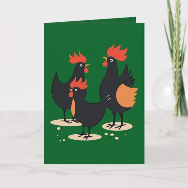 Three French Hens Retro Mid-Century Cut-Out 2 Holiday Card (Front)