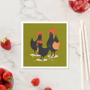 Three French Hens Retro Mid-Century Cut-Out 2 Napkin