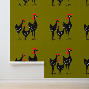 Three French Hens Retro Mid-Century Cut-Out 3 Wallpaper