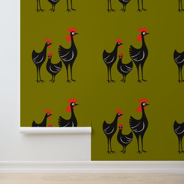 Three French Hens Retro Mid-Century Cut-Out 3 Wallpaper (Application)