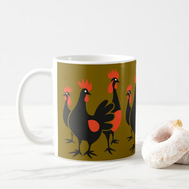 Three French Hens Retro Mid-Century Cut-Out 4 Coffee Mug (With Donut)