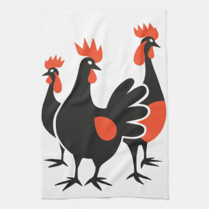 Three French Hens Retro Mid-Century Cut-Out 4 Tea Towel